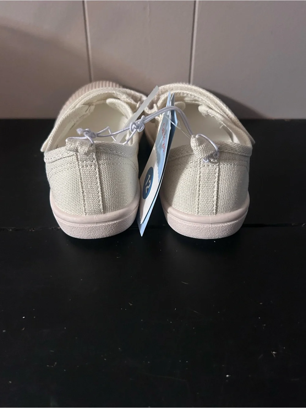 Cat & Jack Girls Mary Jane Shoes Size 12 Ivory Canvas Hook Loop NWT Toddler